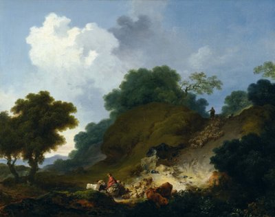 Fåreflok på vej ned ad bakken af Jean Honore Fragonard