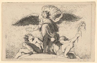 Engel holder en palme og en krone af Jean Honoré Fragonard after Annibale Carracci