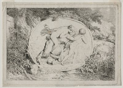 Bacchanales: Nymph Astride a Satyr, 1763. af Jean Honore Fragonard