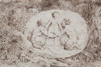 Bacchanales: Nymfe støttet af to satyrer af Jean Honore Fragonard