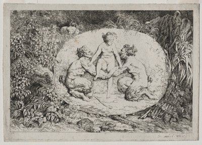 Bacchanales: Nymfe støttet af to satyrer, 1763. af Jean Honore Fragonard
