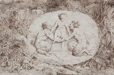 Bacchanales: Nymfe støttet af to satyrer, 1763. af Jean Honore Fragonard