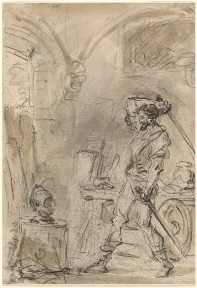 Don Quixote er ved at slå til hjelmen af Jean Honore Fragonard