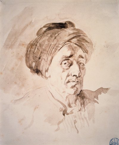 Hoved med turban Tegning i vask af Jean Honore Fragonard (1732-1806). 1700-tallets Besancon. Museum for Skønne Kunster af Jean Honore Fragonard
