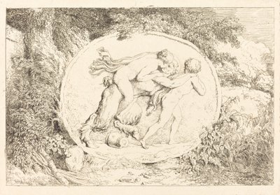 Nymph Astride a Satyr (Ung pige på tværs af en satyr) af Jean Honore Fragonard