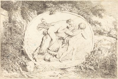 Nymph Astride a Satyr (Ung pige på tværs af en satyr) af Jean Honore Fragonard