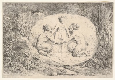 Nymfe støttet af to satyrer, 1763. af Jean Honore Fragonard