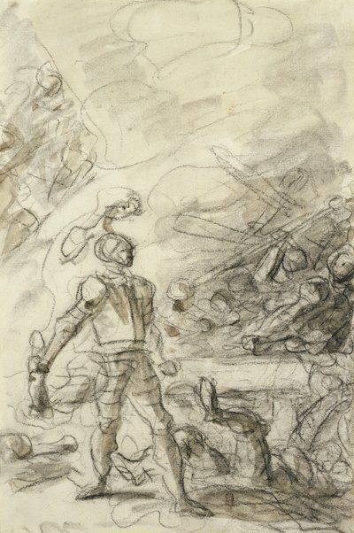 Orlando undertrykker en brigand med et brandmærke (pen og blæk, kridt og vask på papir) af Jean Honore Fragonard