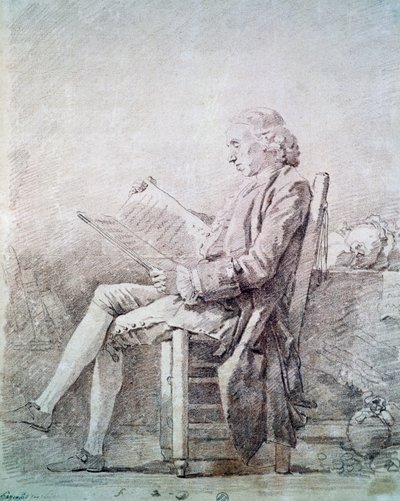 Portræt af abbed af Saint Non (sangvinsk på papir) af Jean Honore Fragonard