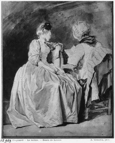 Læsning (sort blyant og bistre og vask på papir) af Jean Honore Fragonard