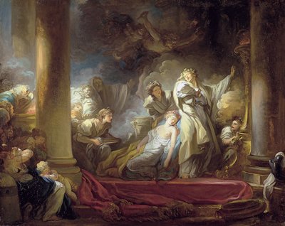 Ypperstepræsten Coresus ofrer sig selv for at redde Callirhoe af Jean Honore Fragonard