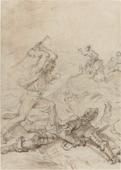 Muleteren angriber Don Quixote, mens han ligger hjælpeløs på jorden af Jean Honore Fragonard