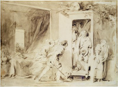 The Surprised Lover, 1755 (foreløbig tegning med brun blyant over kridt) af Jean Honore Fragonard