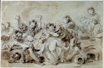 Aggressoren straffet Efter "" the gascon punished"", fortælling af Jean de la Fontaine. Tegning af Jean Honore Fragonard (1732-1806) 1700-tallets privatsamling af Jean Honore Fragonard
