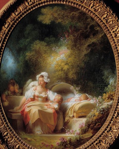 Den gode mor En ung mor omgivet af sine børn i en have. Maleri af Jean Honore Fragonard (1732-1806) af Jean Honore Fragonard