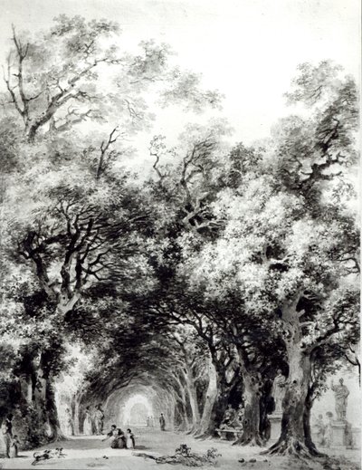 Den skyggefulde gyde, ca. 1773-74 (sepiavask på papir) af Jean Honore Fragonard