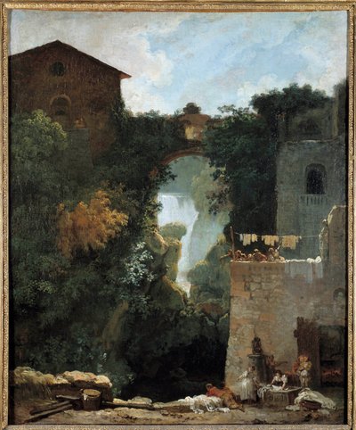 Vandfaldene i Tivoli Des lavandieres i et landskab af vandfald. Maleri af Jean-Honore Fragonard (1732-1806) 1700-tallet søn. 0,72x0,6 m. af Jean Honore Fragonard