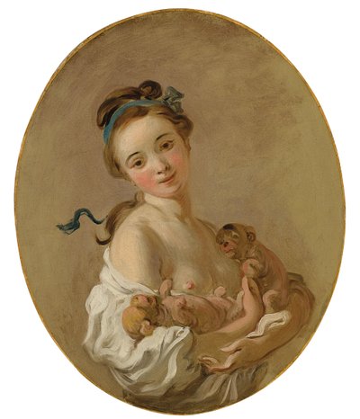 Young Girl holding Two Puppies, c.1770dani af Jean Honore Fragonard