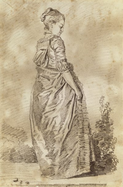 Ung kvinde går (rødt kridt på papir) af Jean Honore Fragonard