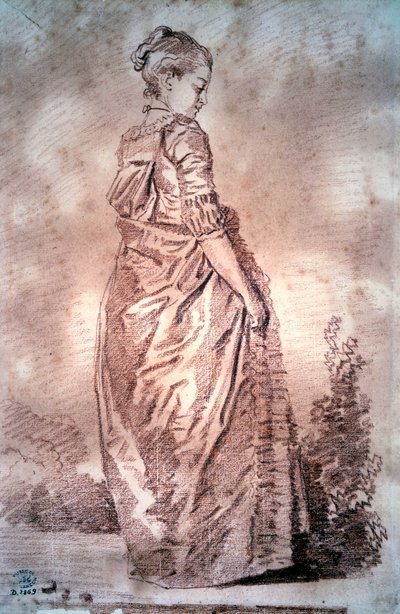 Ung kvinde går og tegner et blod af Jean Honore Fragonard af Jean Honore Fragonard