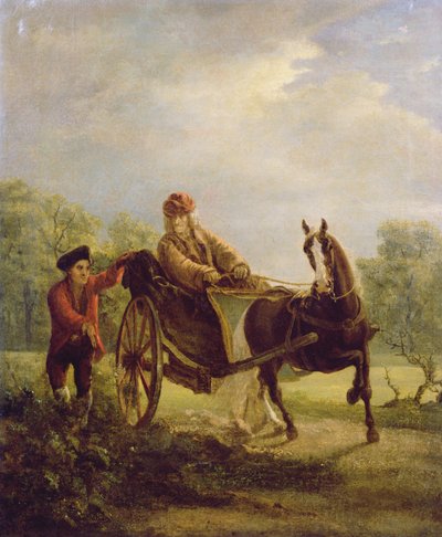 Voltaire (1694-1778) i en cabriolet i Ferney af Jean Huber