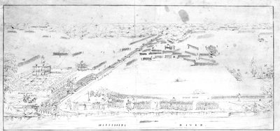 Visning af slaget nær Chalmettes plantage, 8. januar 1815. af Jean Hyacinthe Laclotte