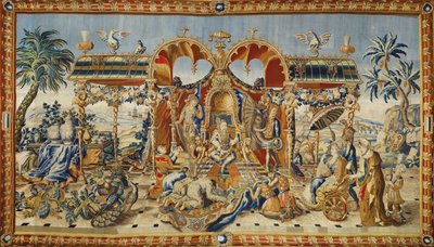 Den kinesiske kejsers publikum. Tapet af Jean II Barraband (aktivt i det 18. århundrede), silkeuld og guld- og sølvtråd, ca. 1715. Fransk kunst af Jean II Barraband