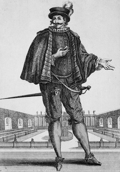 Capitan Spezzaferro, scenekostume, gravering af Jean Berain den Ældre (1637-1711), Frankrig af Jean I  Berain