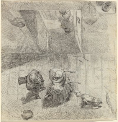 Fugleperspektiv af en mand og kvinde i samtale af Jean Ignace Isidore Grandville
