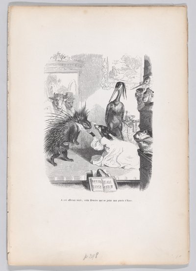 Ved denne frygtelige historie kaster Zemire sig for Azors fødder fra Scener fra ..., ca. 1837-47. af Jean Ignace Isidore Gérard