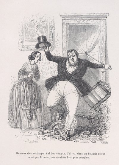 ...Glad for at slippe afsted med det så billigt. fra Menneskelivets små elendighed, 1843. af Jean Ignace Isidore Gérard