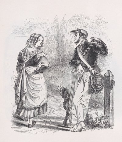 Jægeren og mælkepigen fra Bérangers komplette værker, 1836. af Jean Ignace Isidore Gérard