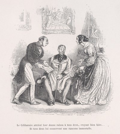 Den sørgende enke giver dem begge ret til at klare sig godt.... Og de beholder begge en evighed..., 1843. af Jean Ignace Isidore Gérard