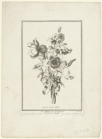 Buket af anemone og bindweed Anemones simples, Volubilis (titel på objekt) IIe Cahier de Bouquets (serietitel) af Jean Jacques Avril (I)