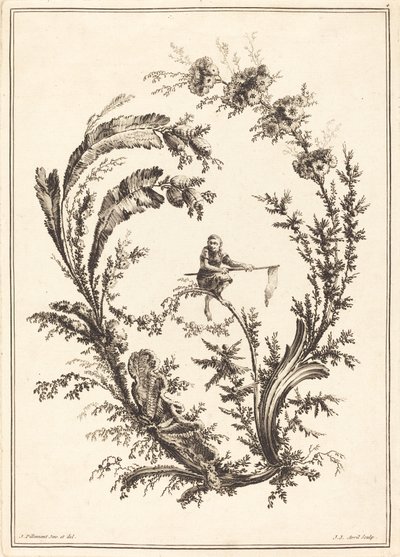 Ornament med en abe af Jean Jacques Avril I after Jean Baptiste Pillement