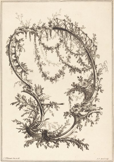 Ornament med et stag og et rækværk af Jean Jacques Avril I after Jean Baptiste Pillement
