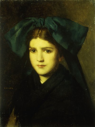 Et portræt af en ung pige med en sløjfe i håret af Jean Jacques Henner