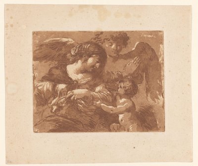 Mor med barn og en skytsengel af Jean Jacques II Lagrenee