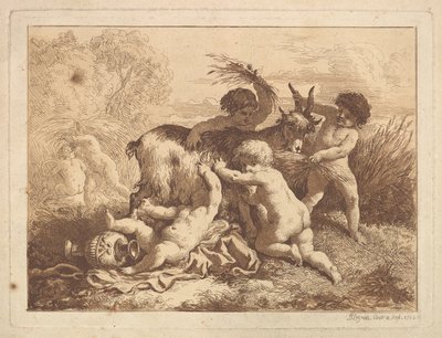 Les petits moissonneurs et la chevre The Young Harvesters and the Goat, i et album forts..., 1782. af Jean Jacques Lagrenee