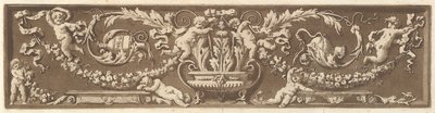 Prydfrise med putti, akantusblade og guirlander af frugt, fra Recueil de Diff..., 1784. af Jean Jacques Lagrenee