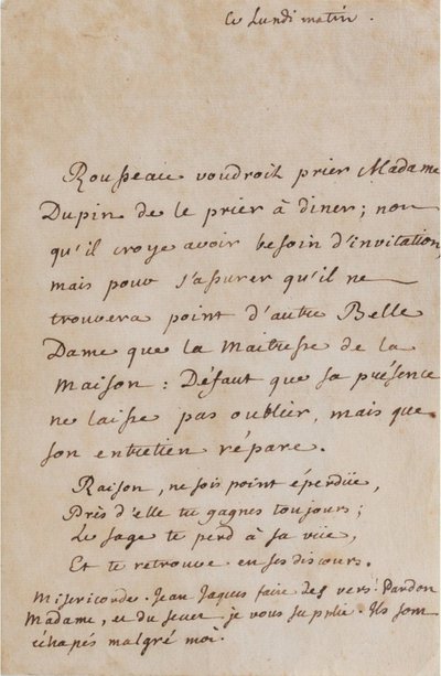 Korrespondance mellem Jean-Jacques Rousseau og Louise Dupin (ca. 1754) (A05) af Jean Jacques Rousseau