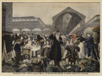 Suppebod på Les Halles-markedet om morgenen af Jean Jacques Rousseau