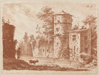 Gammelt tårn ved en vandmølle af Jean Jacques de Boissieu