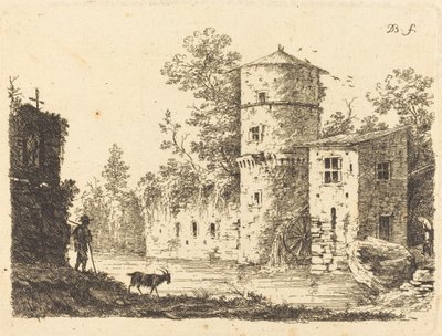 Gammelt tårn med en vandmølle af Jean Jacques de Boissieu
