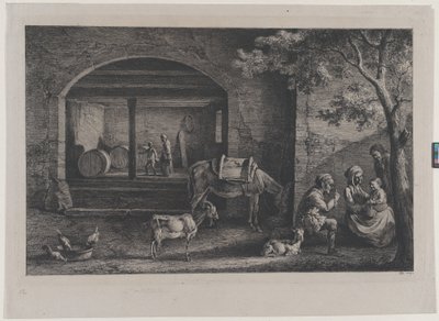 Interiør af en gård i Saint-Jean-de-Touslas, 1793. af Jean Jacques de Boissieu