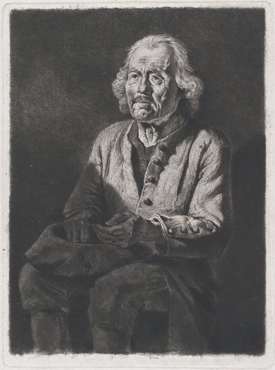 Siddende tigger: Portræt af Old Girard, en bonde fra Chasselay, 1772. af Jean Jacques de Boissieu
