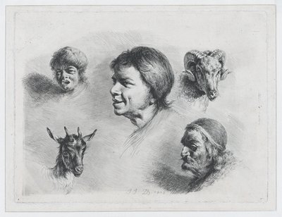 Studie af fem hoveder, 1803. af Jean Jacques de Boissieu