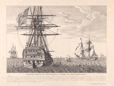 Napoleon overgiver sig til kaptajn Frederick Lewis Maitland den 15. juli 1815, ca. 1815 (radering) af Jean Jerome Baugean