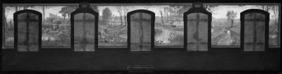 Skitse til Fresnes rådhus: Bièvres bredder. Fresnes. På bredden af Bièvre. Vaskerskerne. Sortering af mel. De forpagtede gårde. Høsten af roer af Jean Joseph Enders