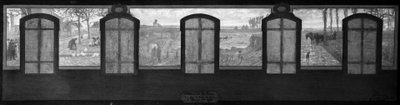Skitse til rådhuset i Fresnes: På plateauet, et torv i Fresnes. Stenbruddene. Pløjning sidst på dagen af Jean Joseph Enders
